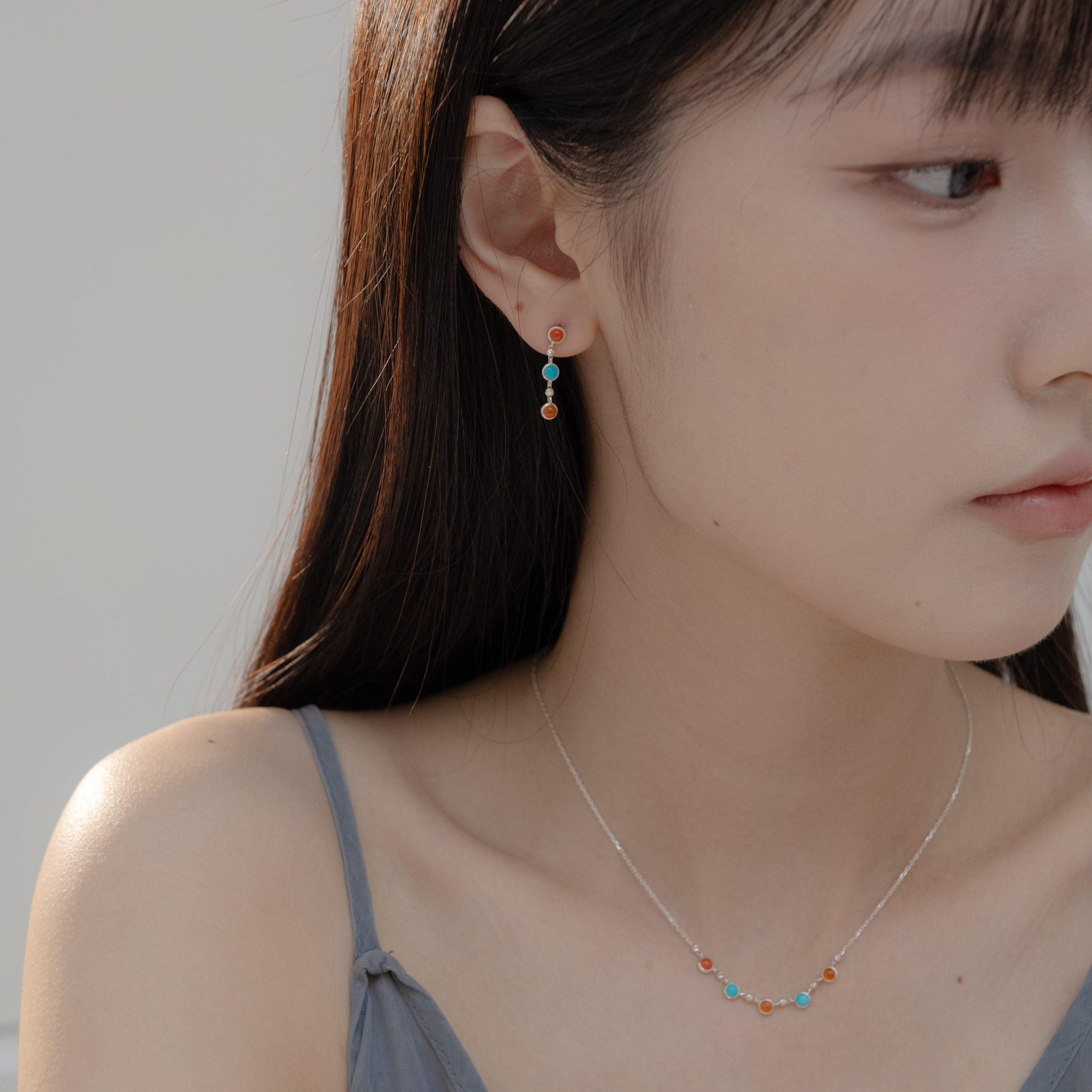 光面小圓橘瑪瑙土耳其石cutting ball耳環