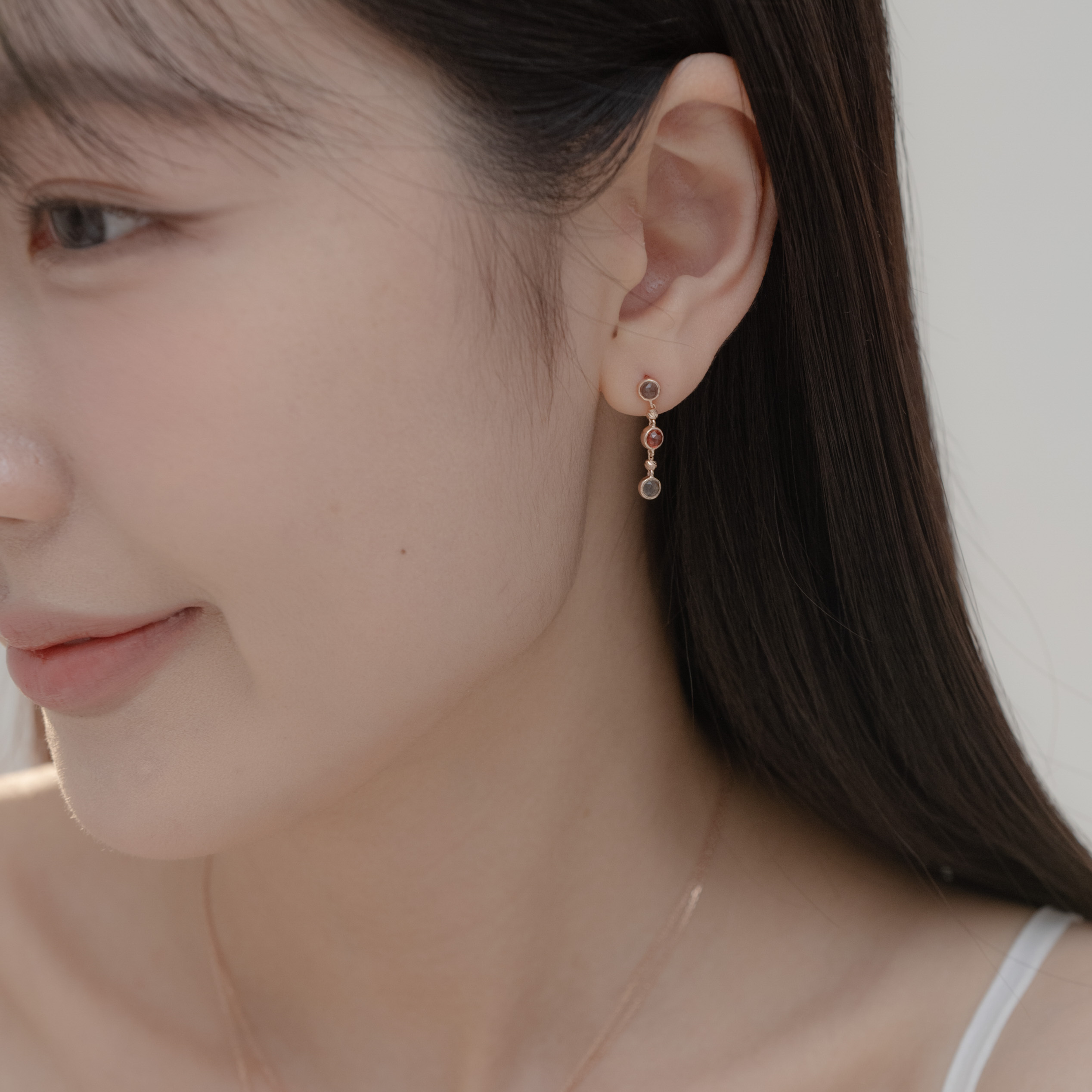 光面小圓棕月光石榴石cutting ball耳環