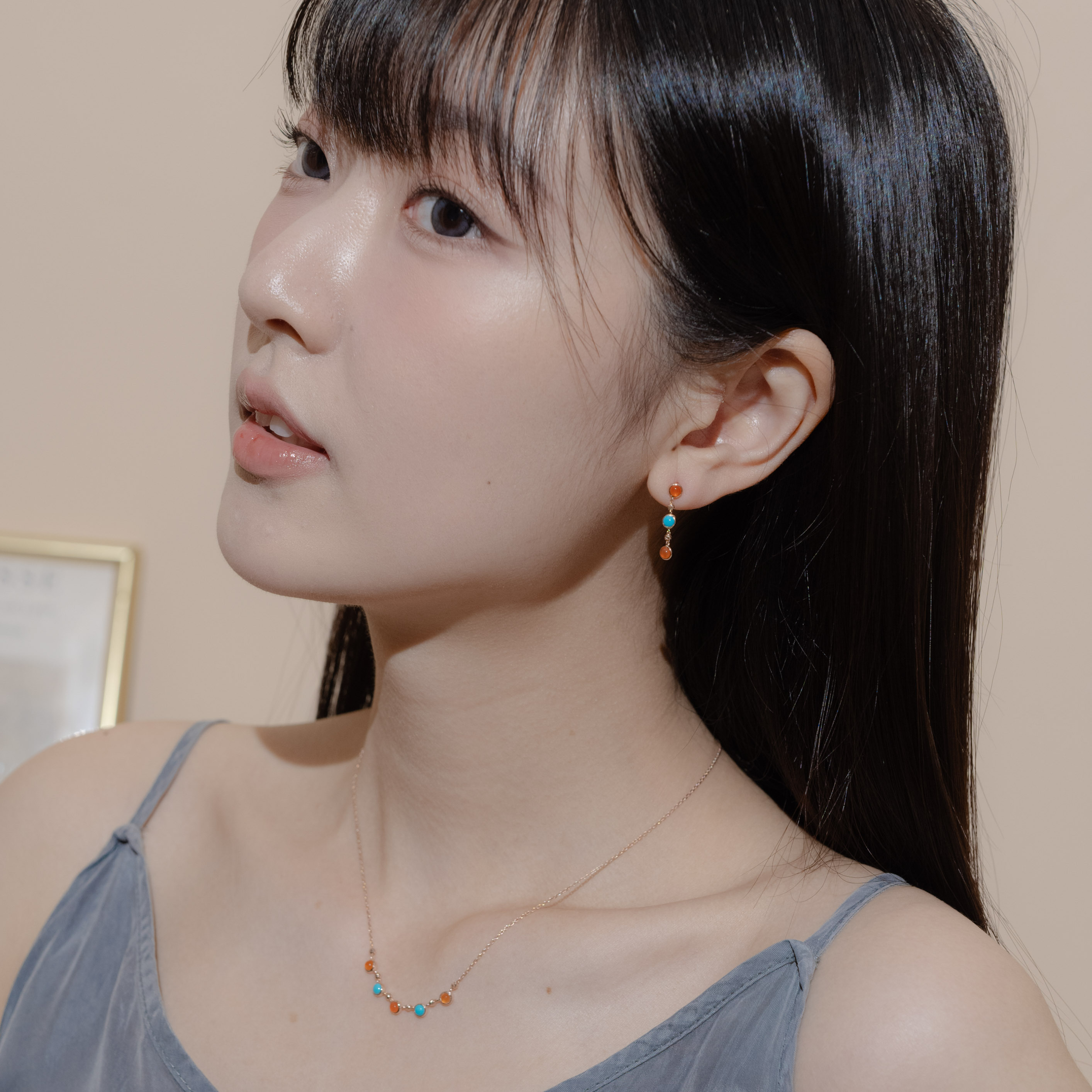 光面小圓橘瑪瑙土耳其石cutting ball耳環