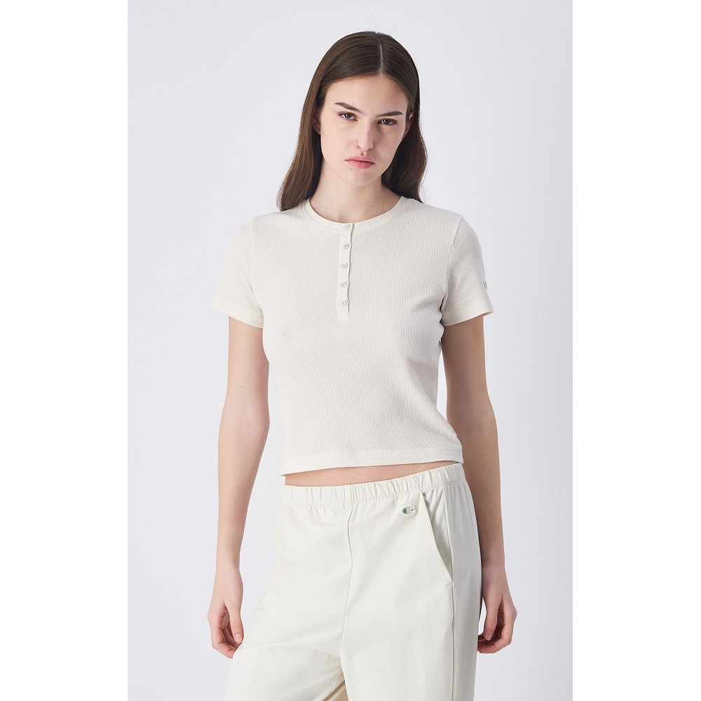 女款-【ECO 有機系列】亨利領 華夫格 短版上衣-米色（E10013-YS137）