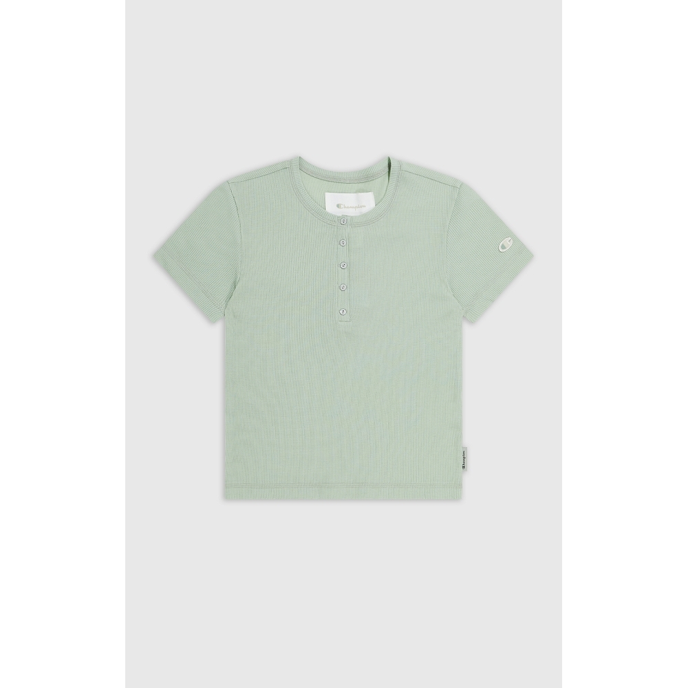 【ECO 有機系列】女款 亨利領 華夫格 短版上衣(綠色)