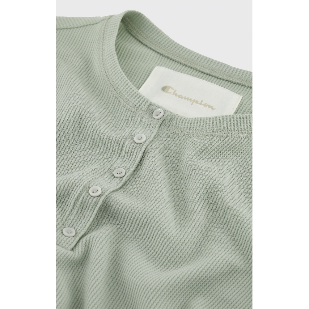 【ECO 有機系列】女款 亨利領 華夫格 短版上衣(綠色)