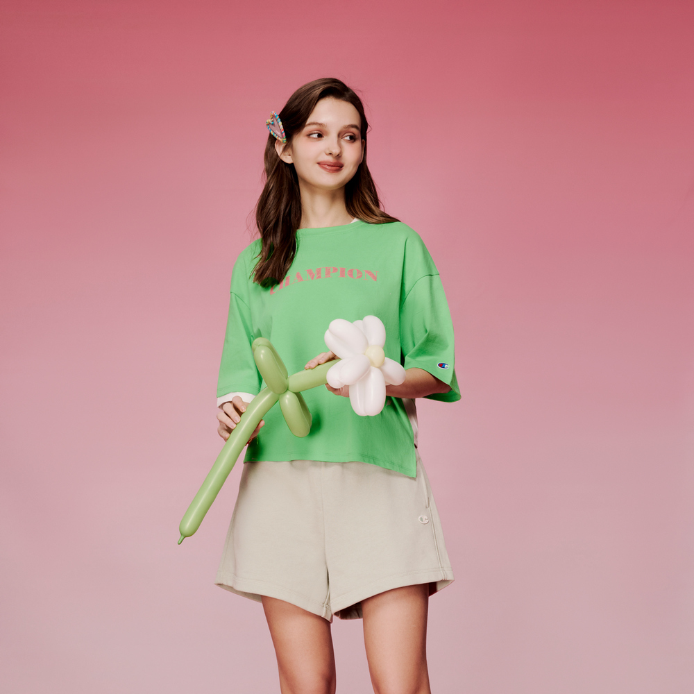 女款- For Her 泡泡印 解構層次 短TEE-綠色（T029HS24-AIDI）