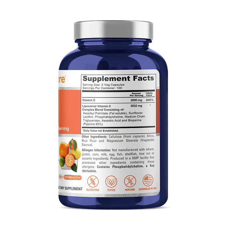NusaPure Liposomal Vitamin C Complex 2032mg ,200 Veg Capsules