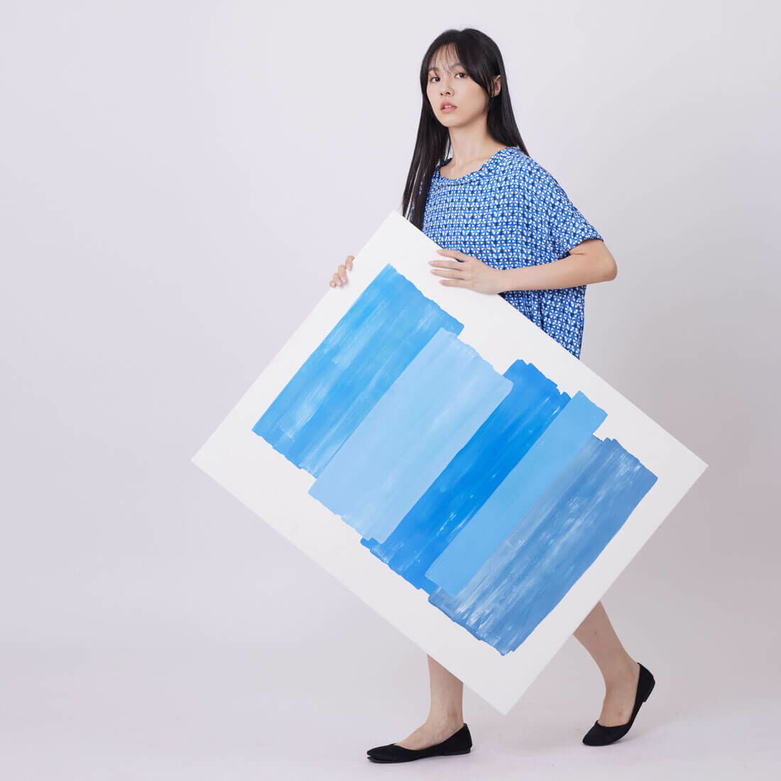 Evelyn滾領落肩大口袋洋裝/藍漣漪