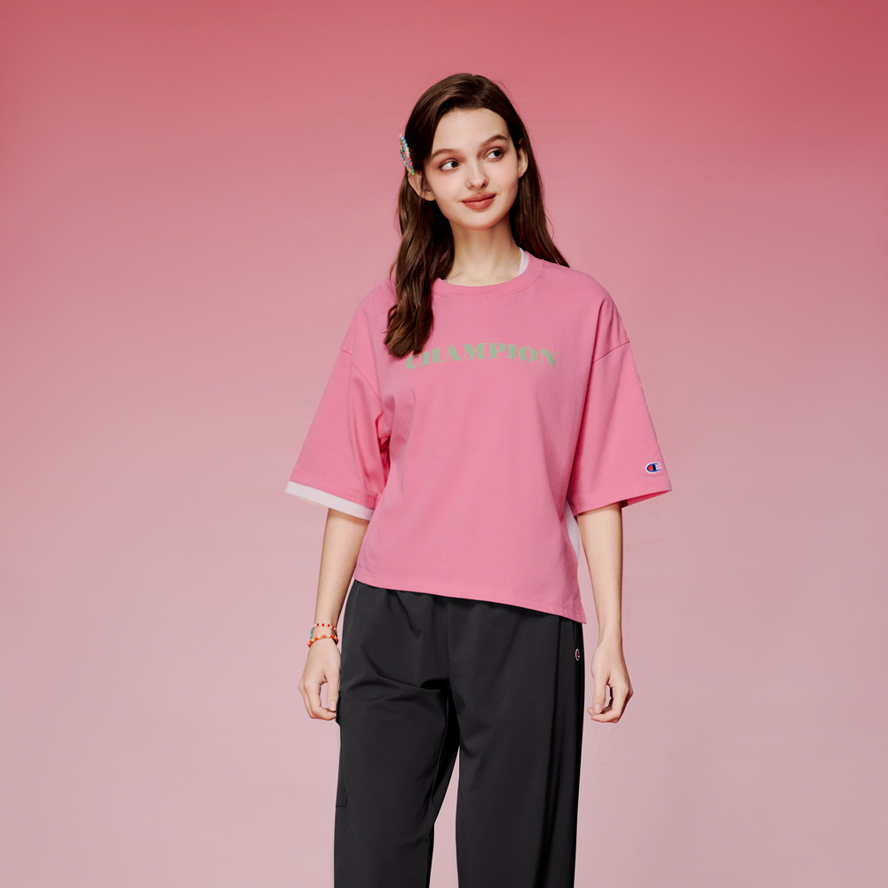 女款- For Her 泡泡印 解構層次 短TEE-粉紅色（T029HS24-UN6）