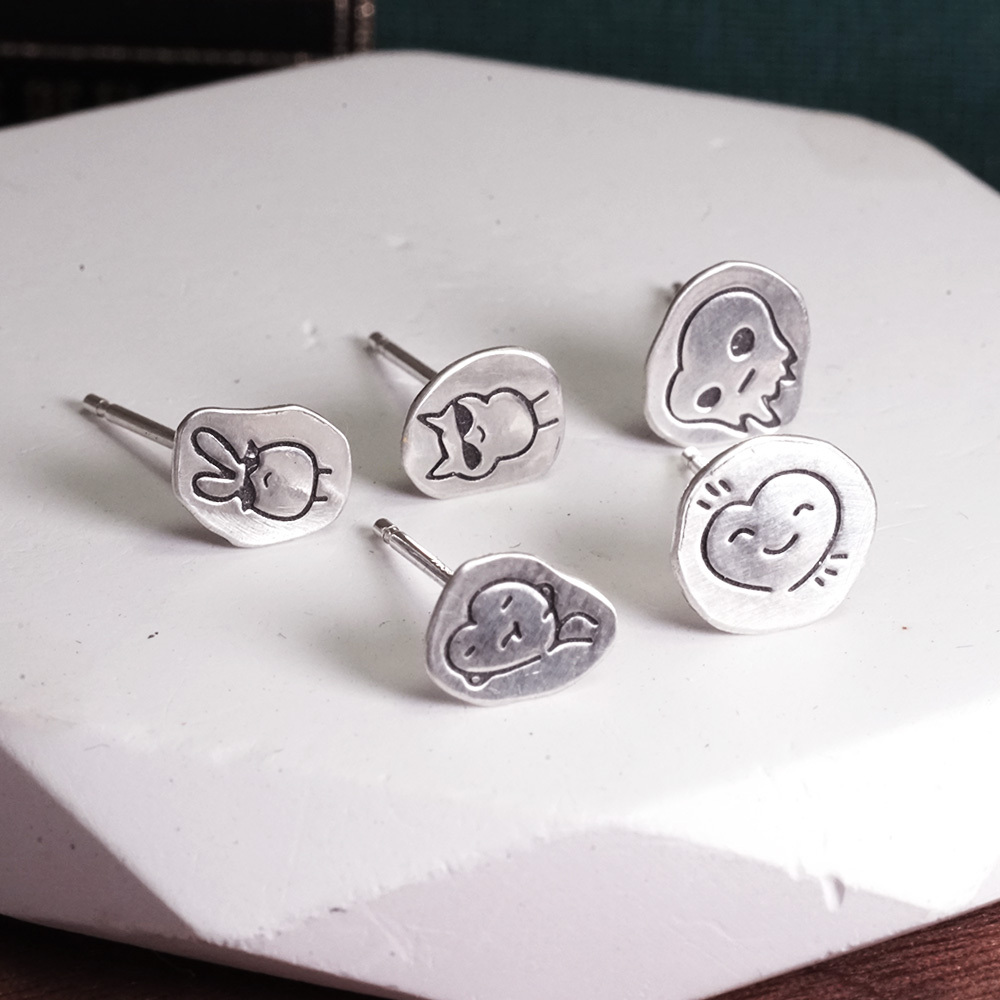 買3送1 塗鴉耳環 店長畫的怪東西 925純銀 趣味款 手工耳環