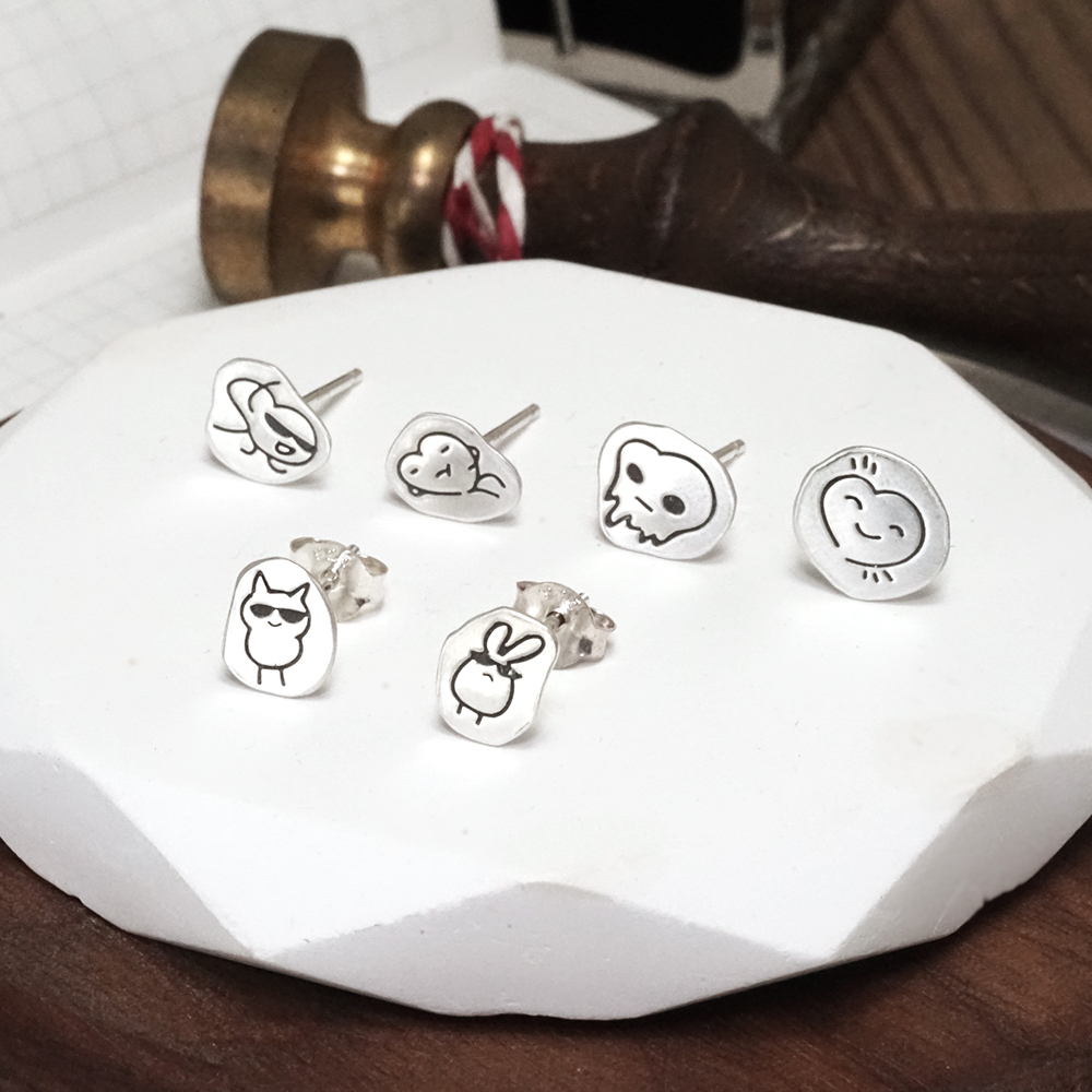 買3送1 塗鴉耳環 店長畫的怪東西 925純銀 趣味款 手工耳環