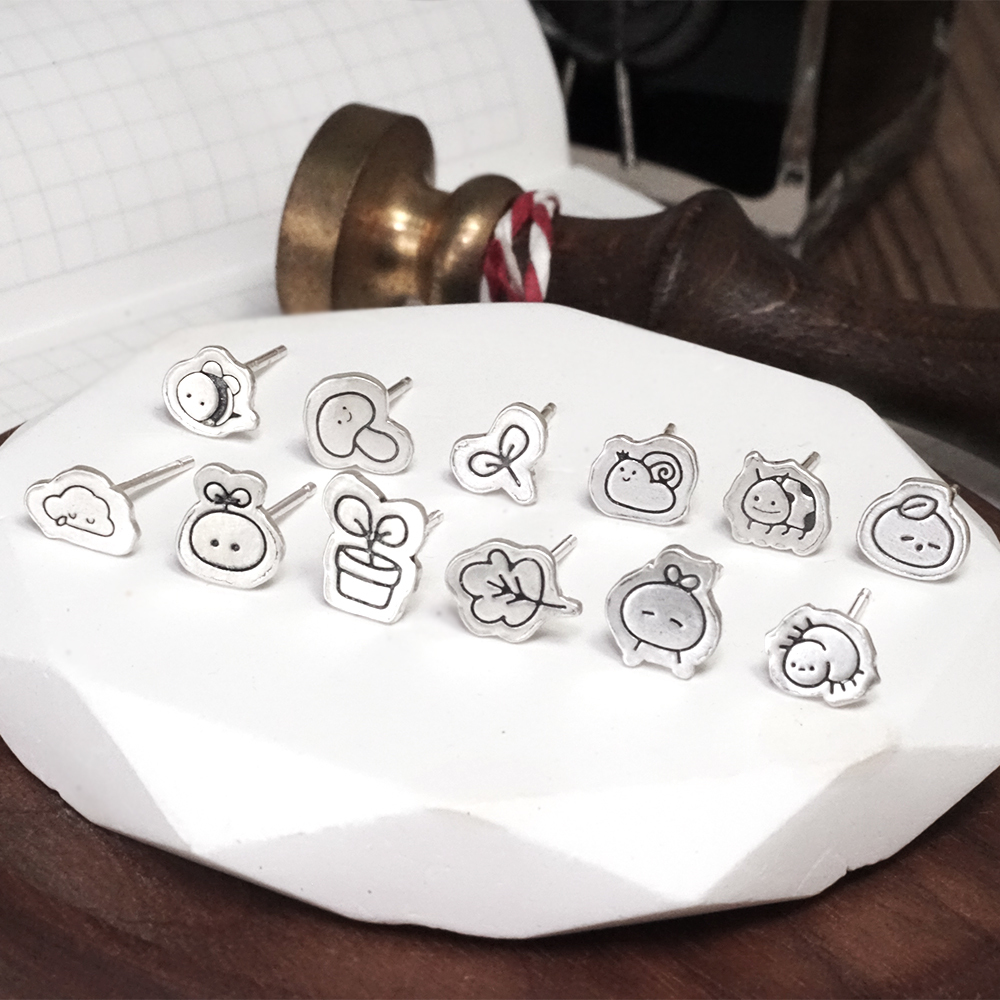 買3送1 塗鴉耳環 小花園系列 925純銀 趣味款 手工耳環