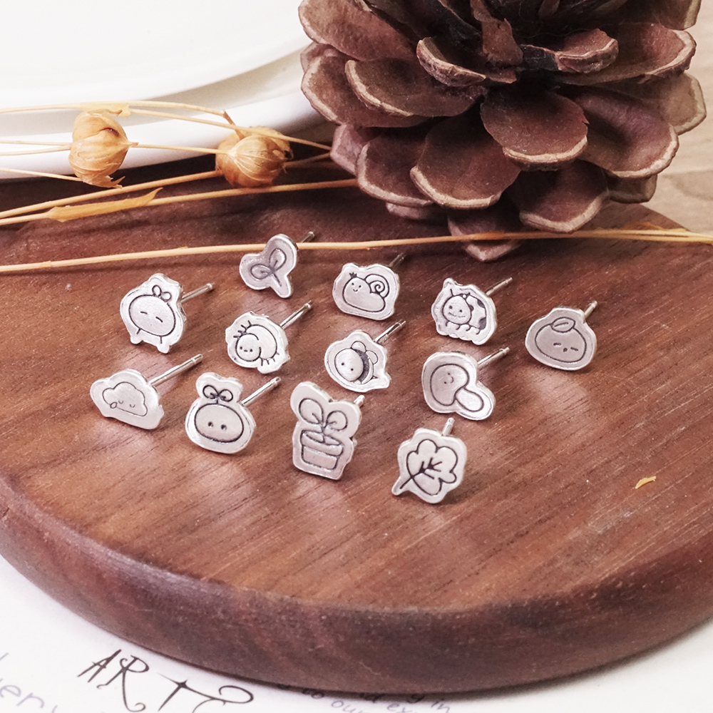 買3送1 塗鴉耳環 小花園系列 925純銀 趣味款 手工耳環