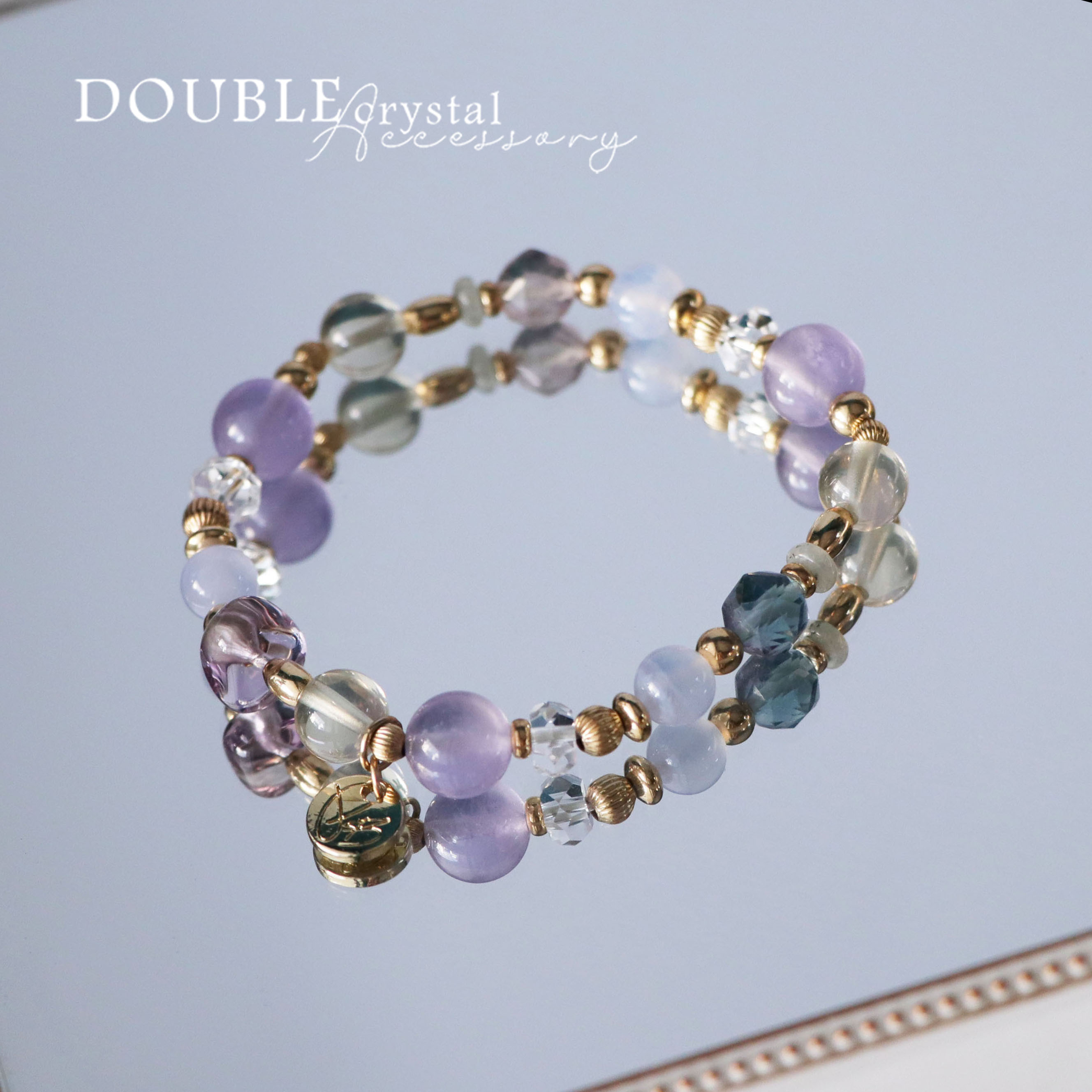 ☽◌* 初春薄霧／薰衣草螢石．藍玉隨．淺黃長石．紫水晶．拉長石