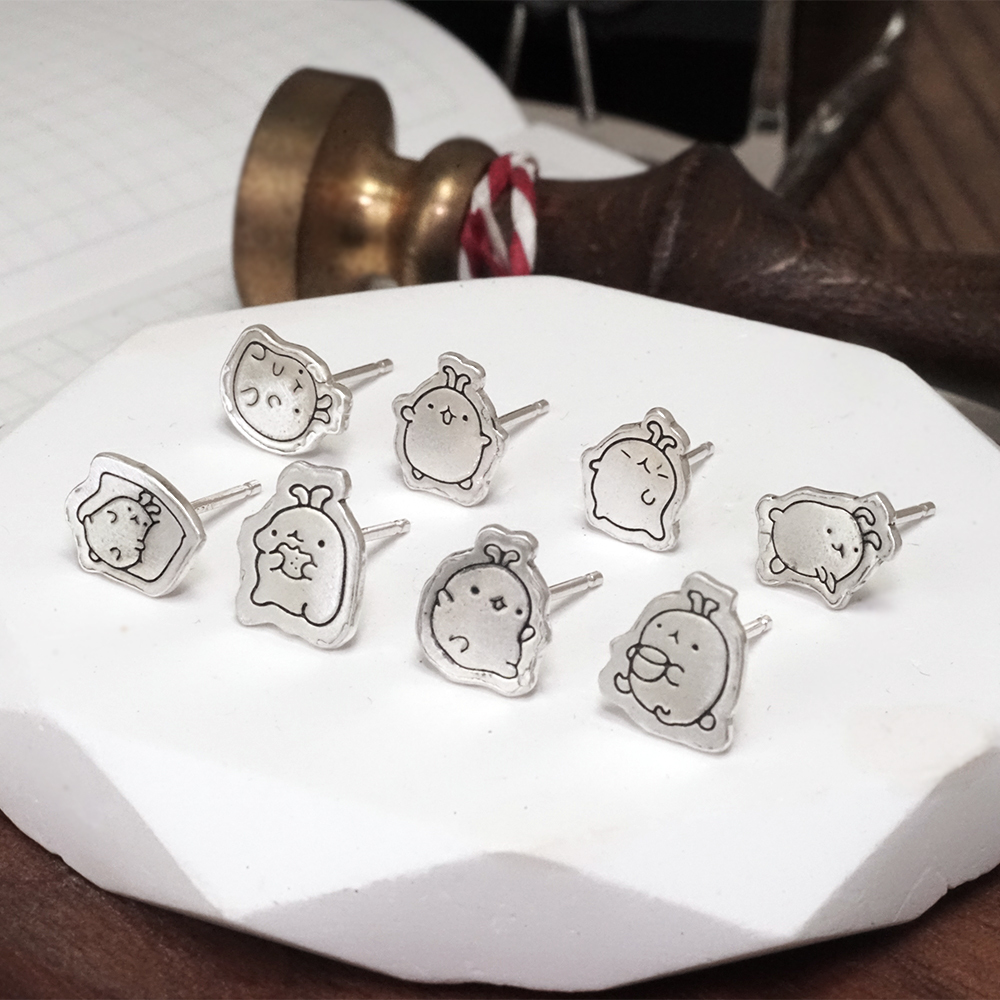 買3送1 塗鴉耳環 俏皮兔系列 925純銀 趣味款 手工耳環