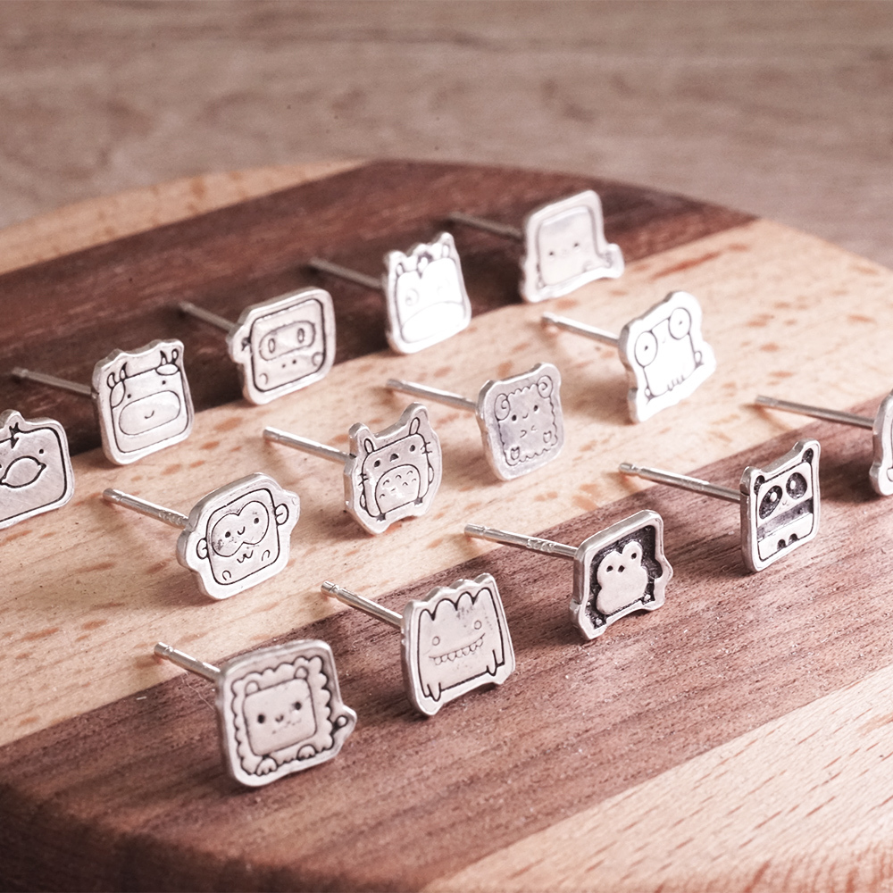 買3送1 塗鴉耳環 動物園系列 925純銀 趣味款 手工耳環