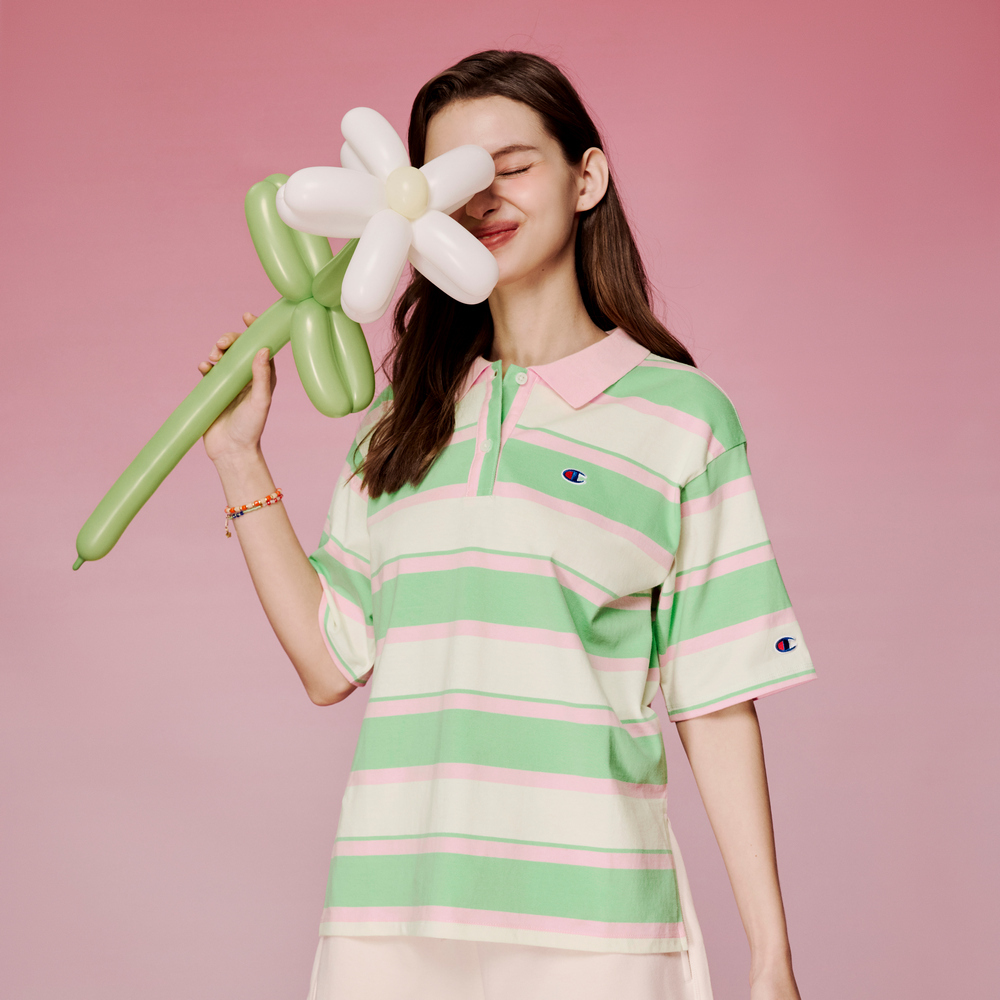 女款- For Her 撞色條紋 短袖 POLO衫-綠色（T030HS24-UN6）