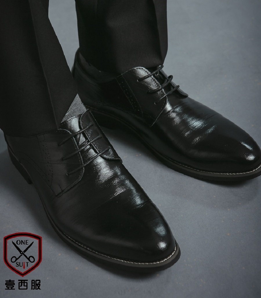 黑色牛皮商務休閒皮鞋-1