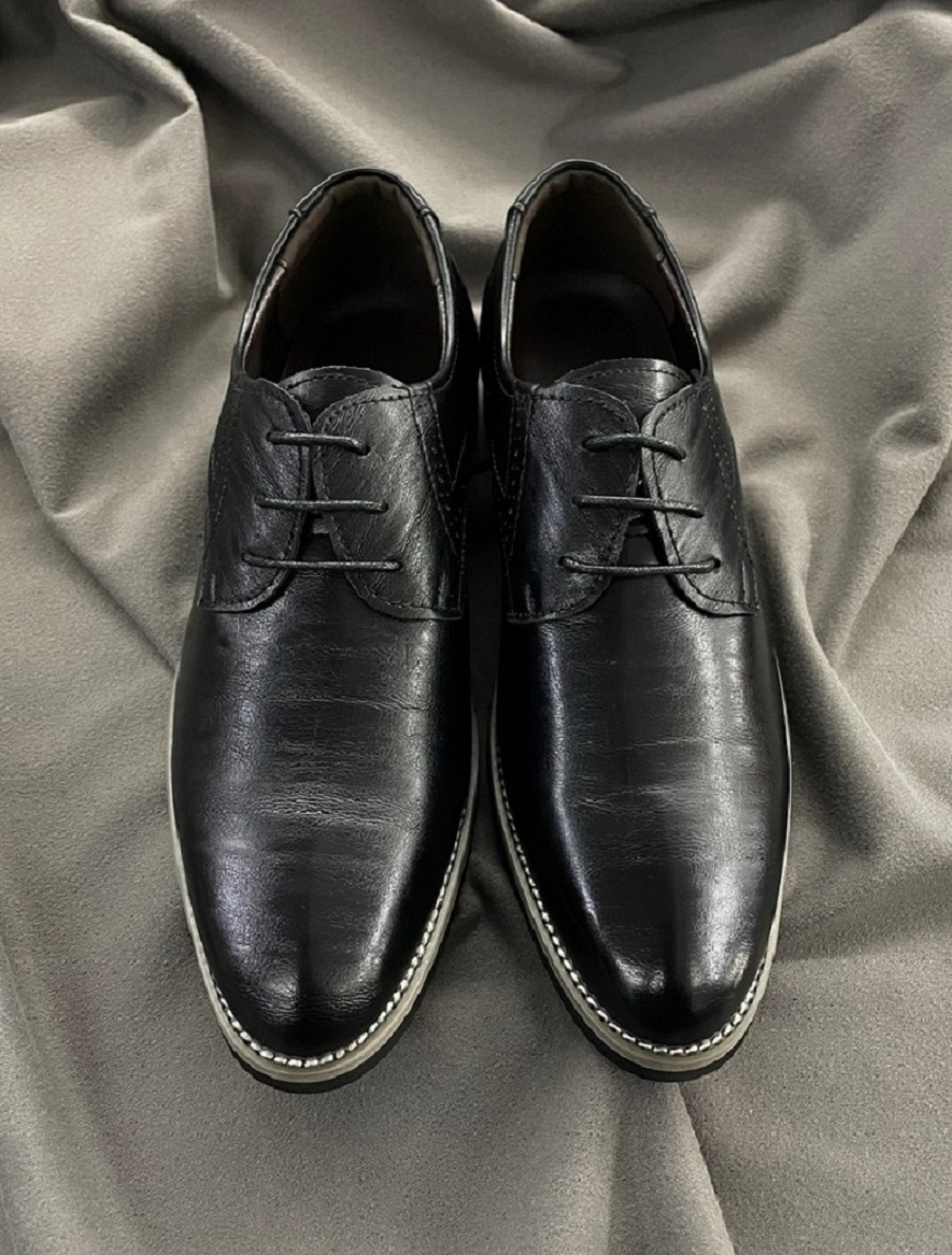 黑色牛皮商務休閒皮鞋-正面