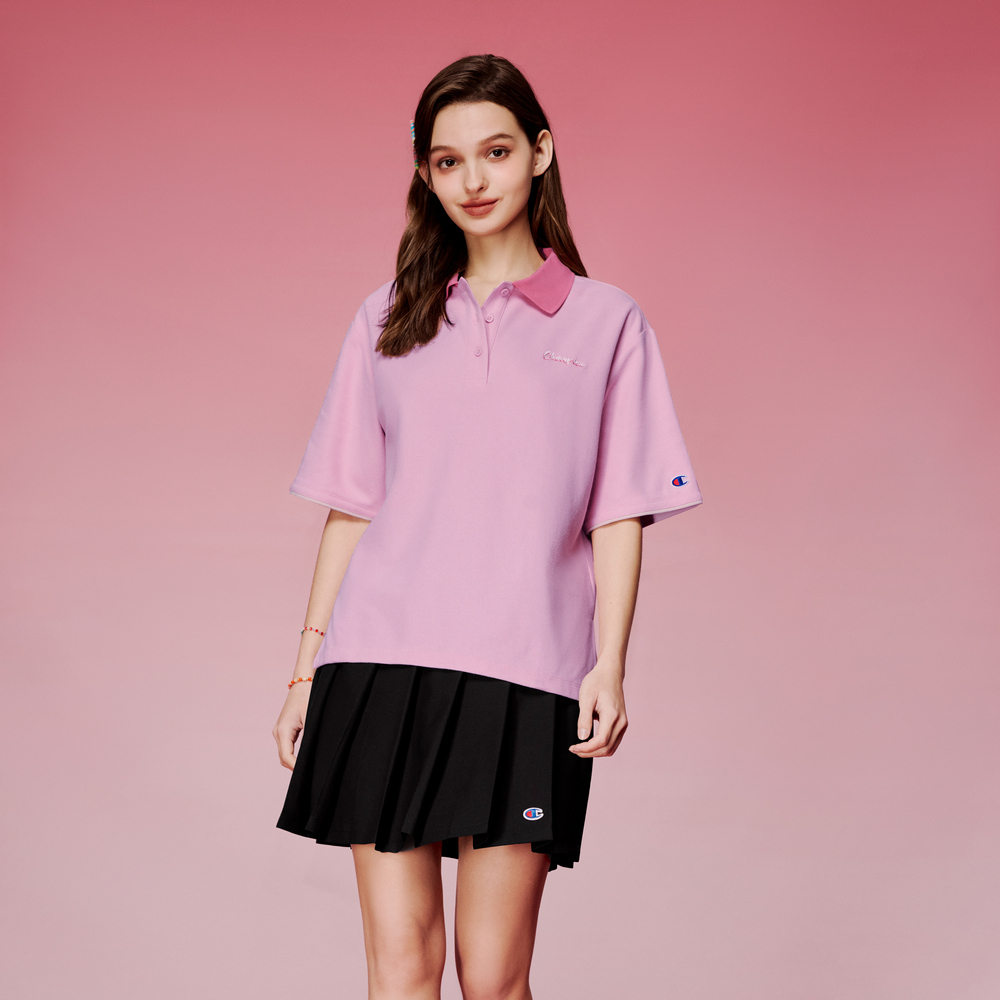 女款- For Her 小C素色 短袖 POLO衫-粉紅色（T031HS24-UN6）