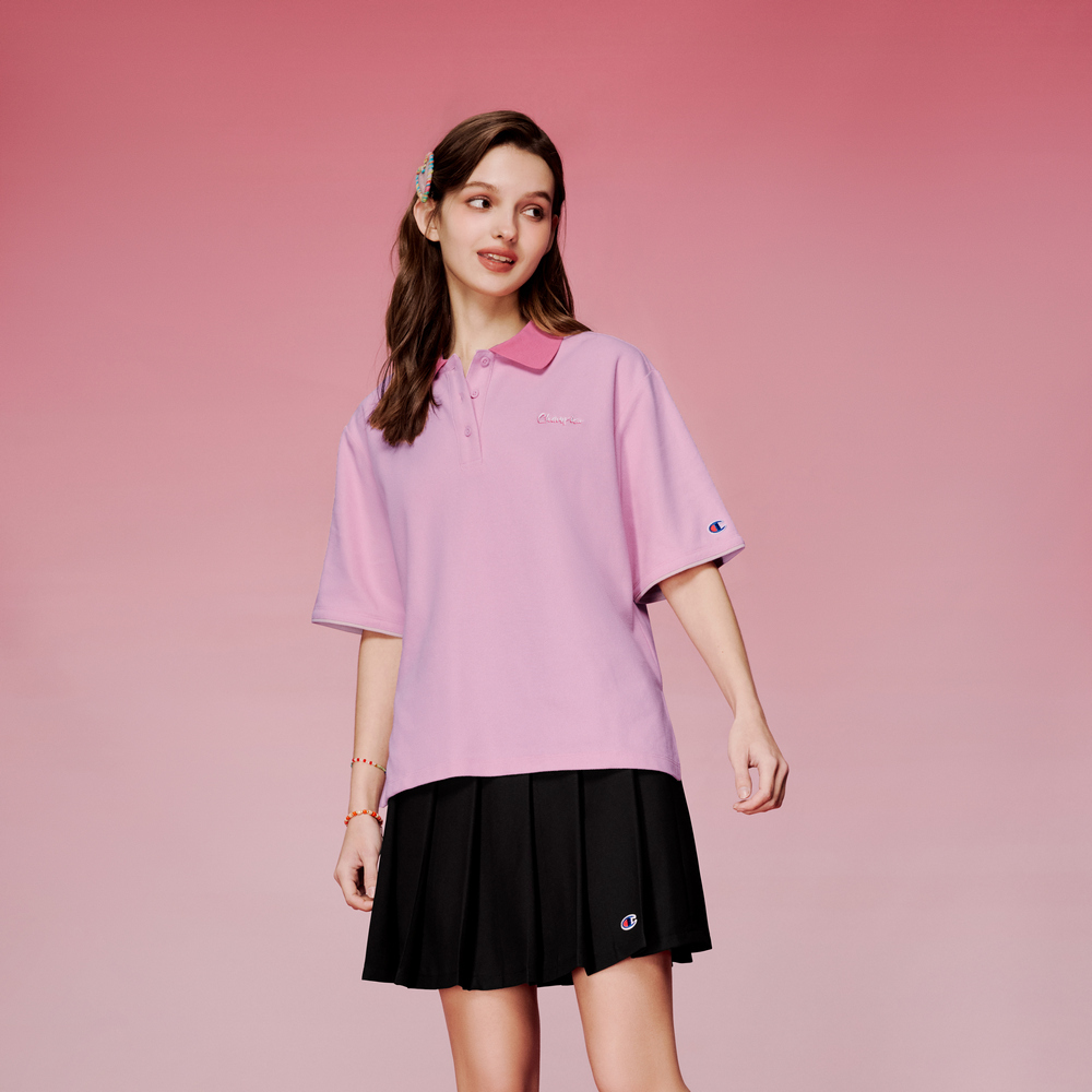 女款- For Her 小C素色 短袖 POLO衫-粉紅色（T031HS24-UN6）