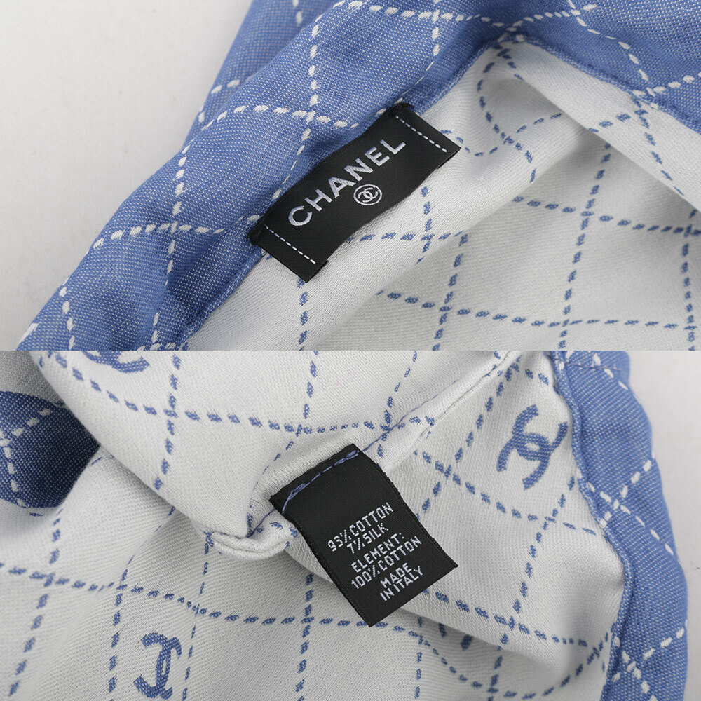 【CHANEL】CC Logo 標誌菱格紋棉質混絲束口後背包+浴巾組(藍色) AA9922 B16071 NW154