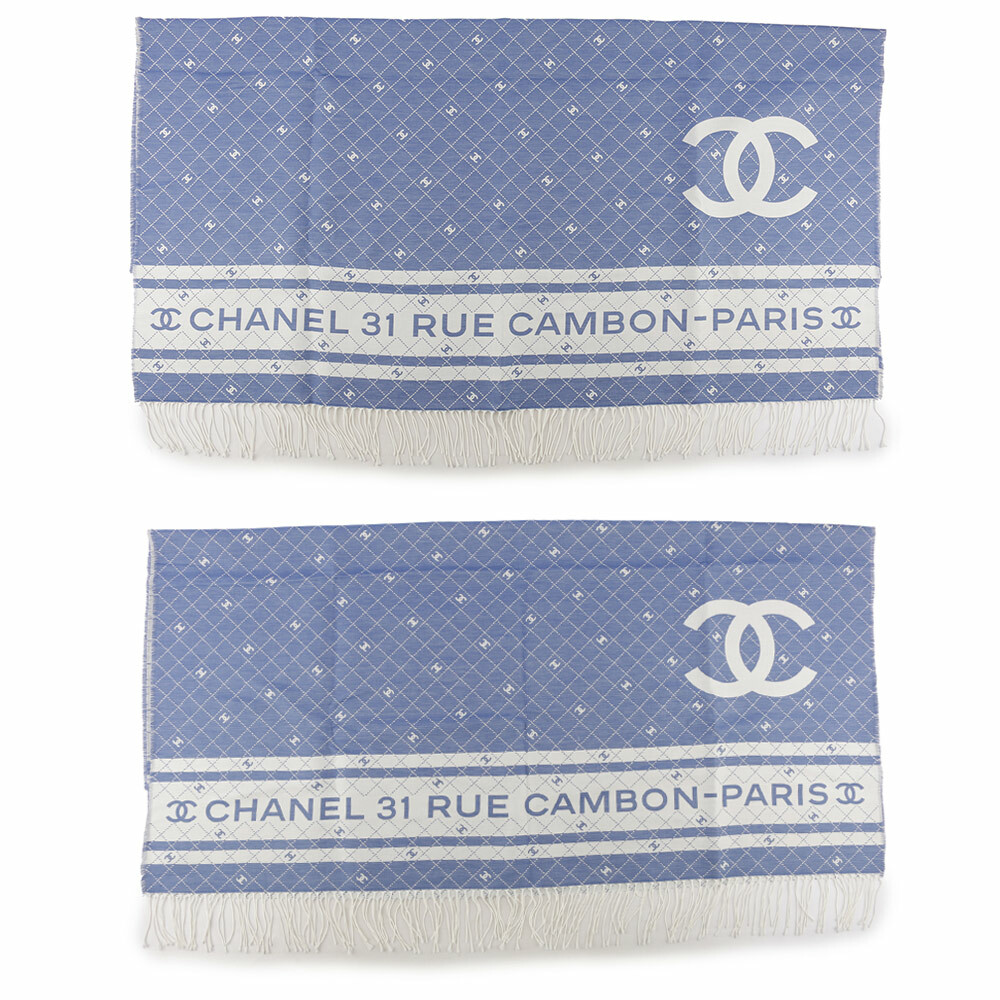 【CHANEL】CC Logo 標誌菱格紋棉質混絲束口後背包+浴巾組(藍色) AA9922 B16071 NW154