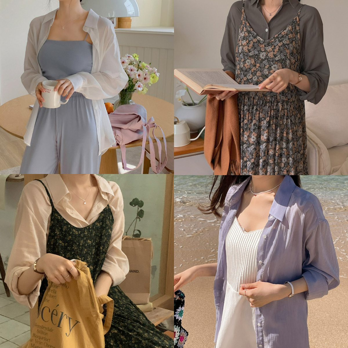 韓國grace muse授權 清新氣息四色飄逸薄透感襯衫