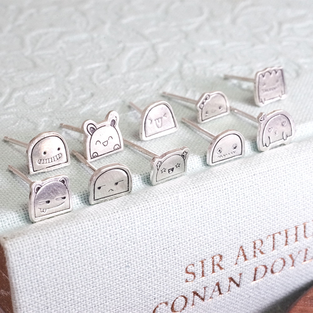 買3送1 塗鴉耳環 圓滾滾的小夥伴 925純銀 趣味款 手工耳環