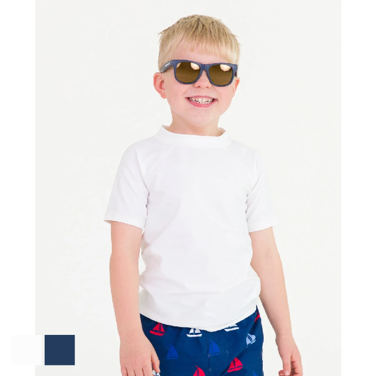 美國Ruffle Butts- 白色/海軍藍 短袖泳衣