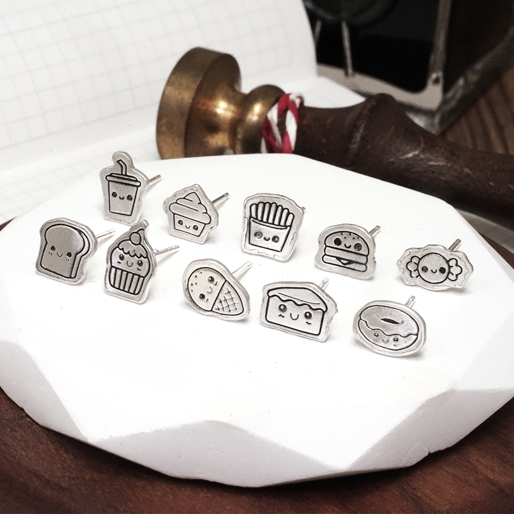 買3送1 塗鴉耳環 點心時間系列 925純銀 趣味款 手工耳環