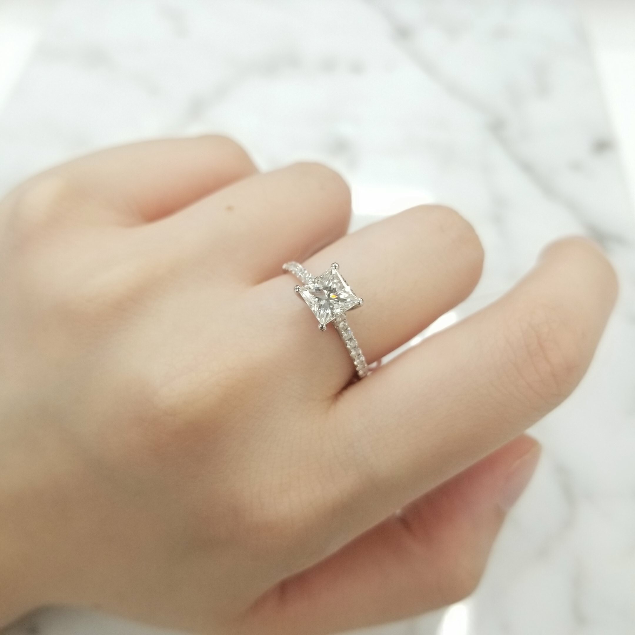 18K White Gold 1.29ct Princess Cut Diamond Ring