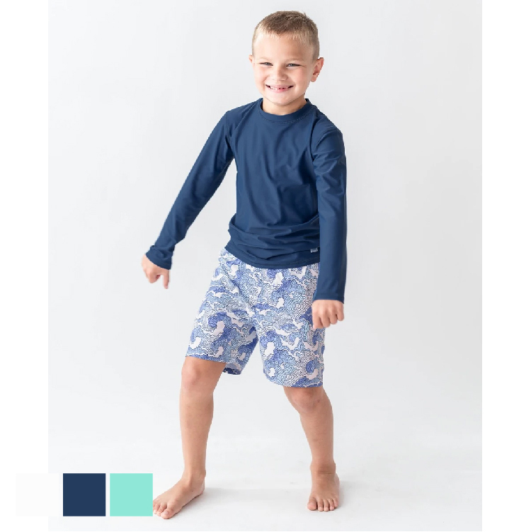 美國Ruffle Butts-  海軍藍/白色/島嶼藍 長袖泳衣