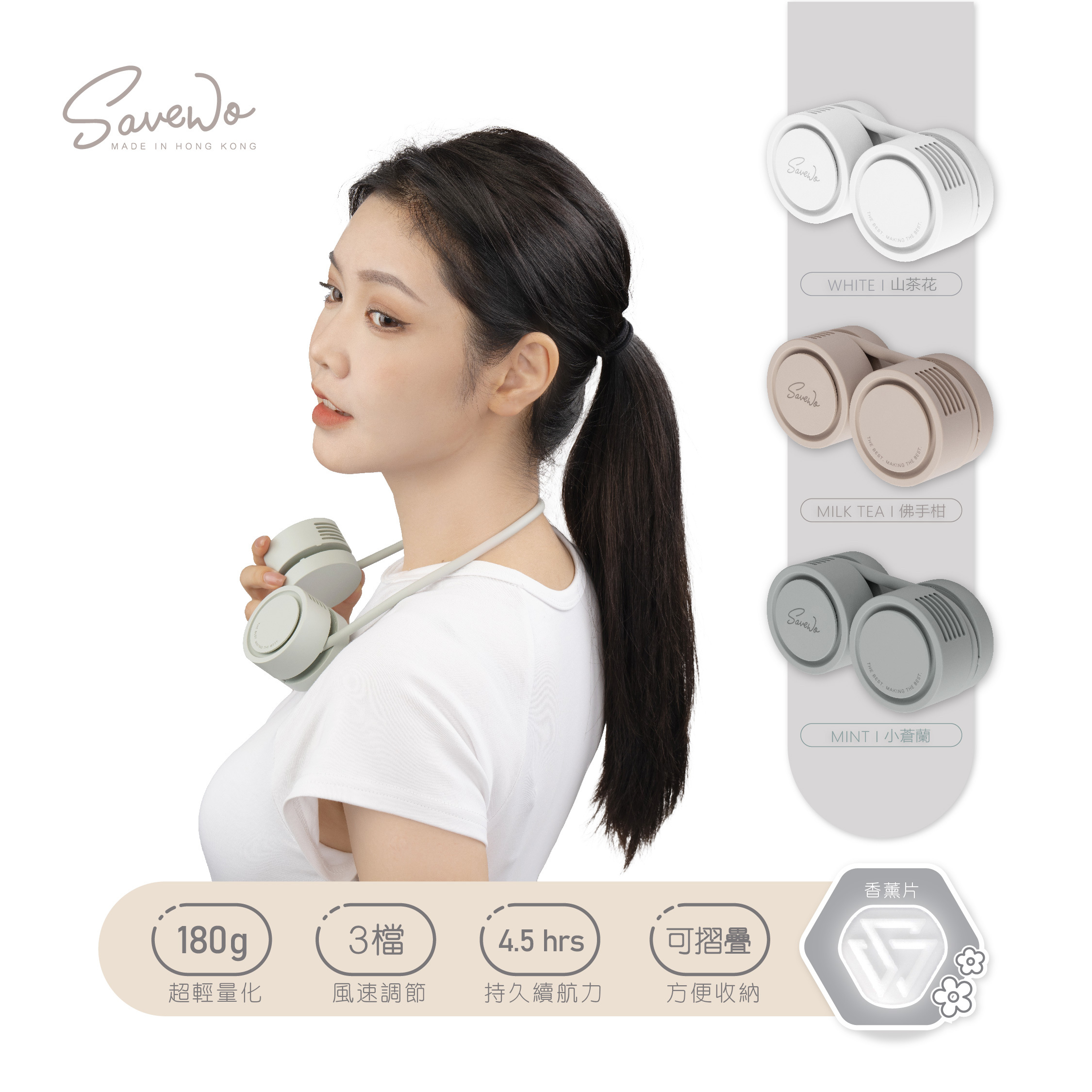 SAVEWO AirFlow Neck Fan Portable Neck-Hanging Aromatherapy Neck Fan