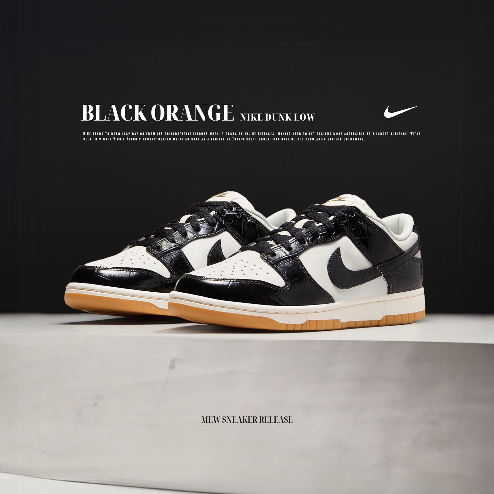 NICEDAY 代購 Nike Dunk Low Black Croc 鱷魚紋 黑 白 焦糖底 男女尺寸