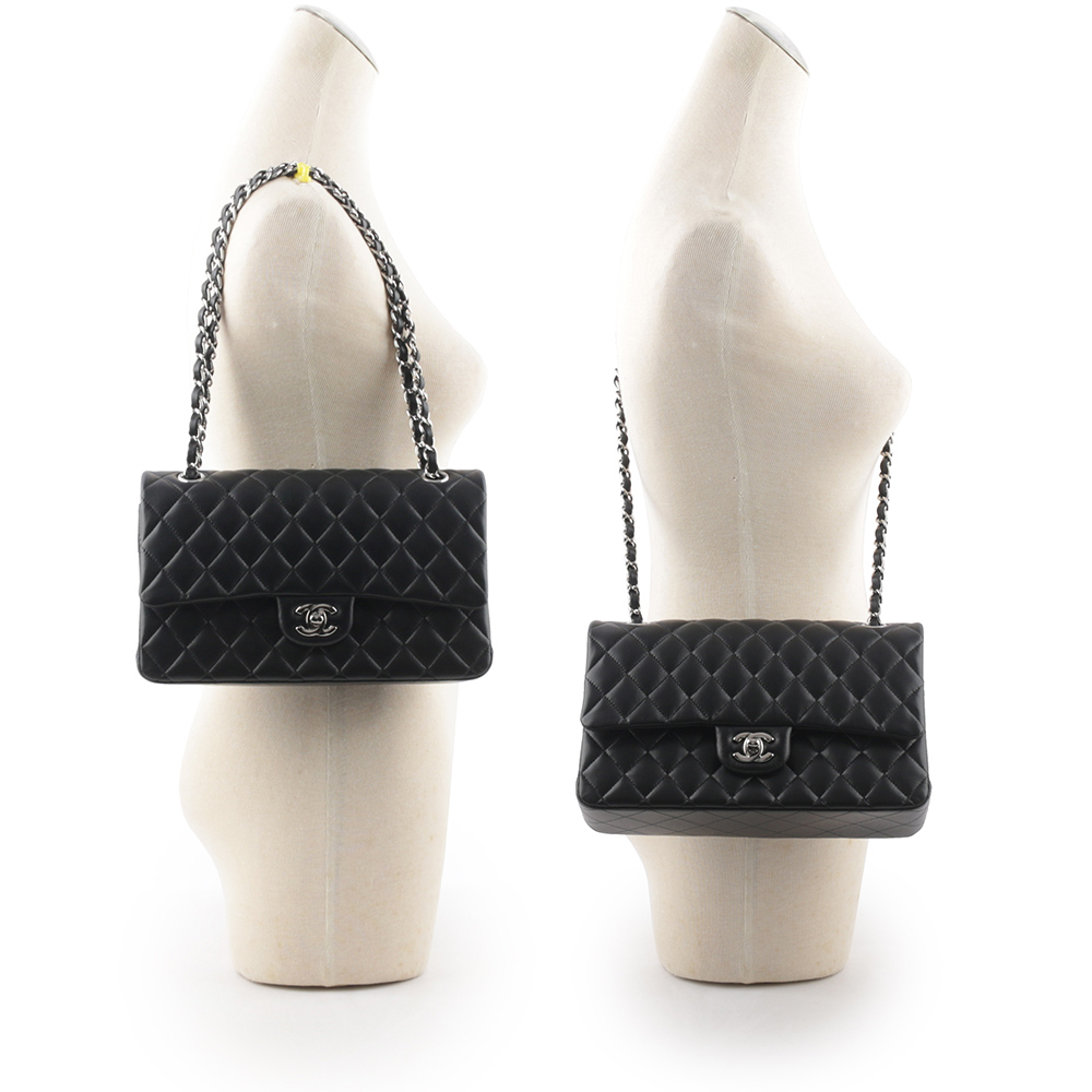 【CHANEL】銀釦菱格紋小羊皮 25cm COCO包(黑色) A01112 Y01480 94305