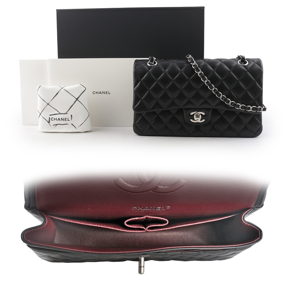 【CHANEL】銀釦菱格紋小羊皮 25cm COCO包(黑色) A01112 Y01480 94305