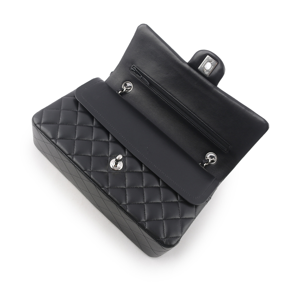 【CHANEL】銀釦菱格紋小羊皮 25cm COCO包(黑色) A01112 Y01480 94305