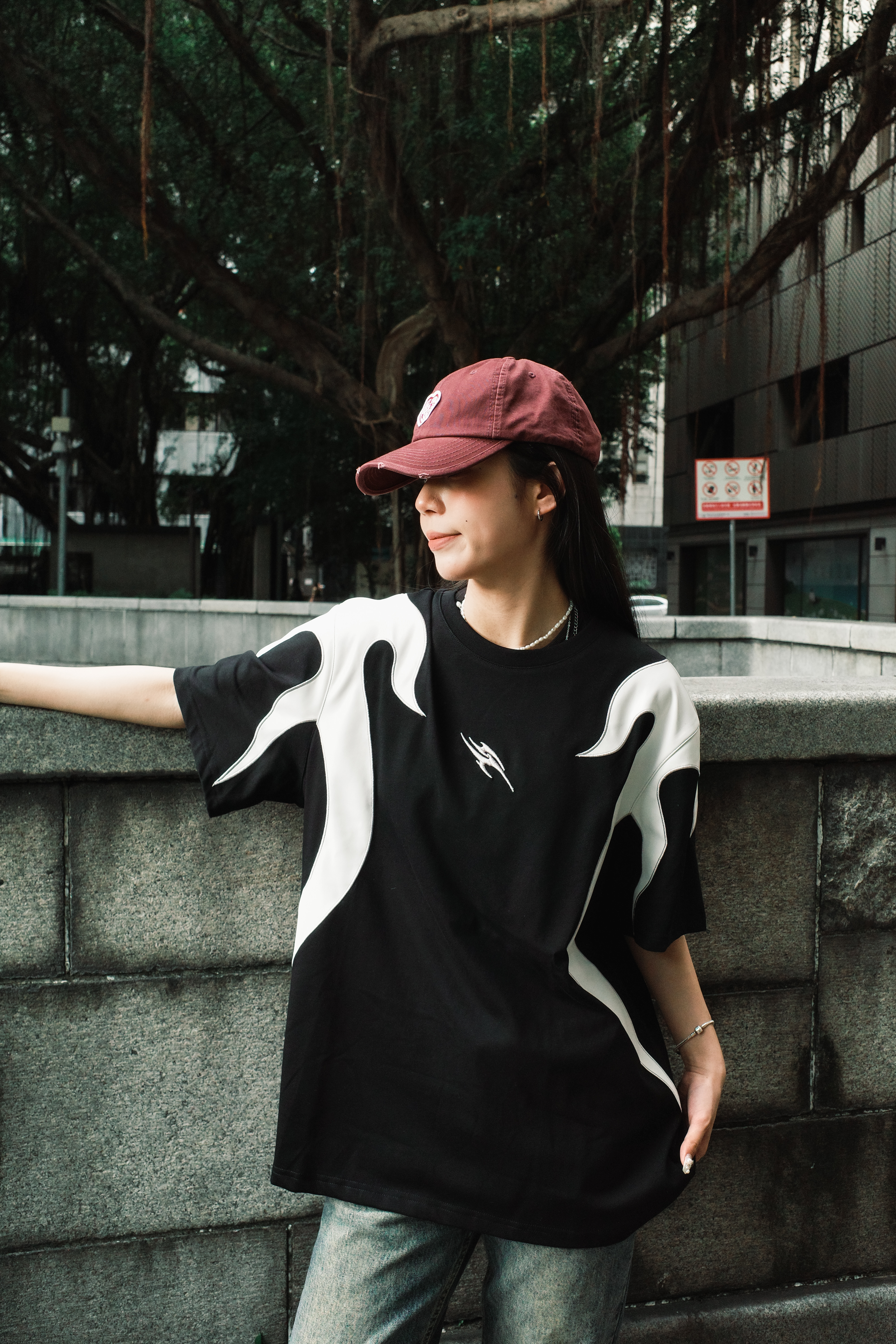 『Always_Good』刺繡 拼接 火焰 短TEE