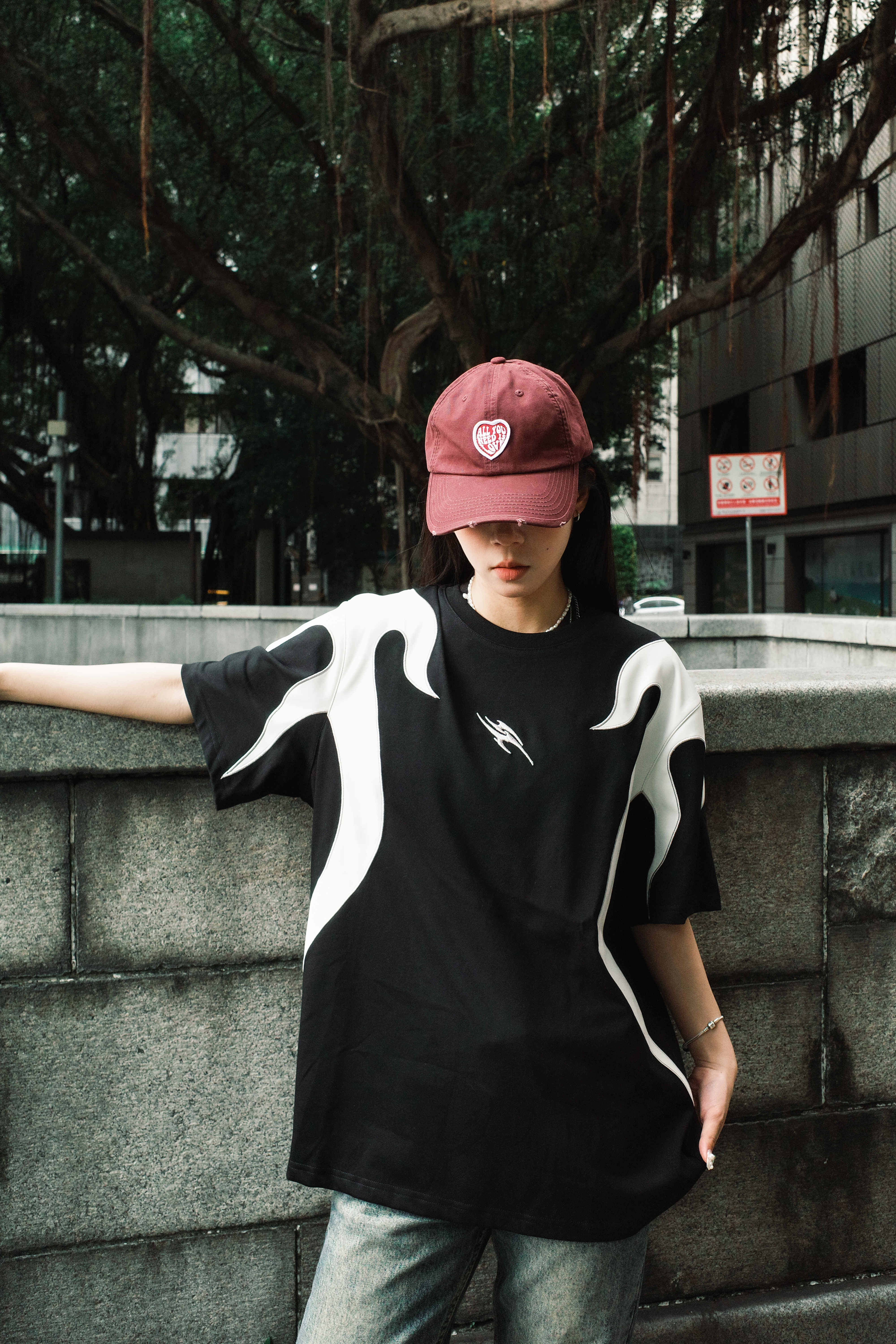 『Always_Good』刺繡 拼接 火焰 短TEE