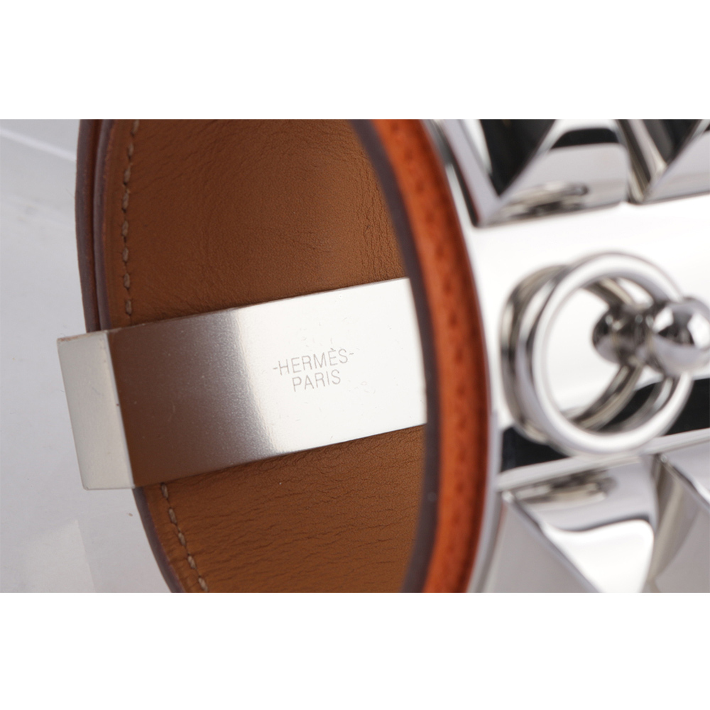 【HERMES】EPSOM皮 鉚釘銀釦CDC手環 (S)(橘色) HE44000068