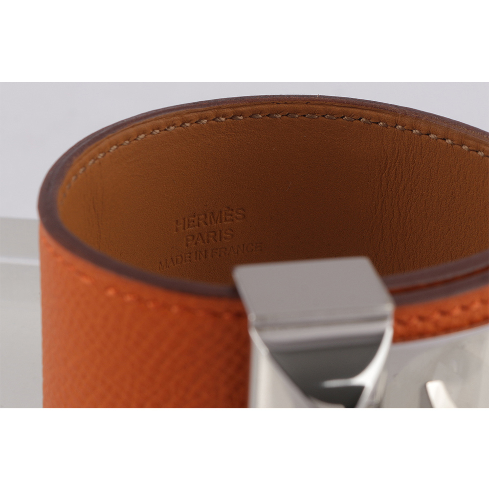 【HERMES】EPSOM皮 鉚釘銀釦CDC手環 (S)(橘色) HE44000068