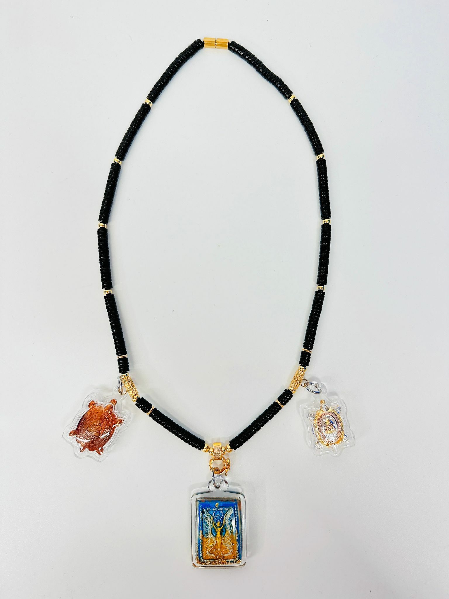 泰國供請 開運防小人 單眼椰殼 頸鍊 佛牌鍊 銀色 金色 三扣 三掛