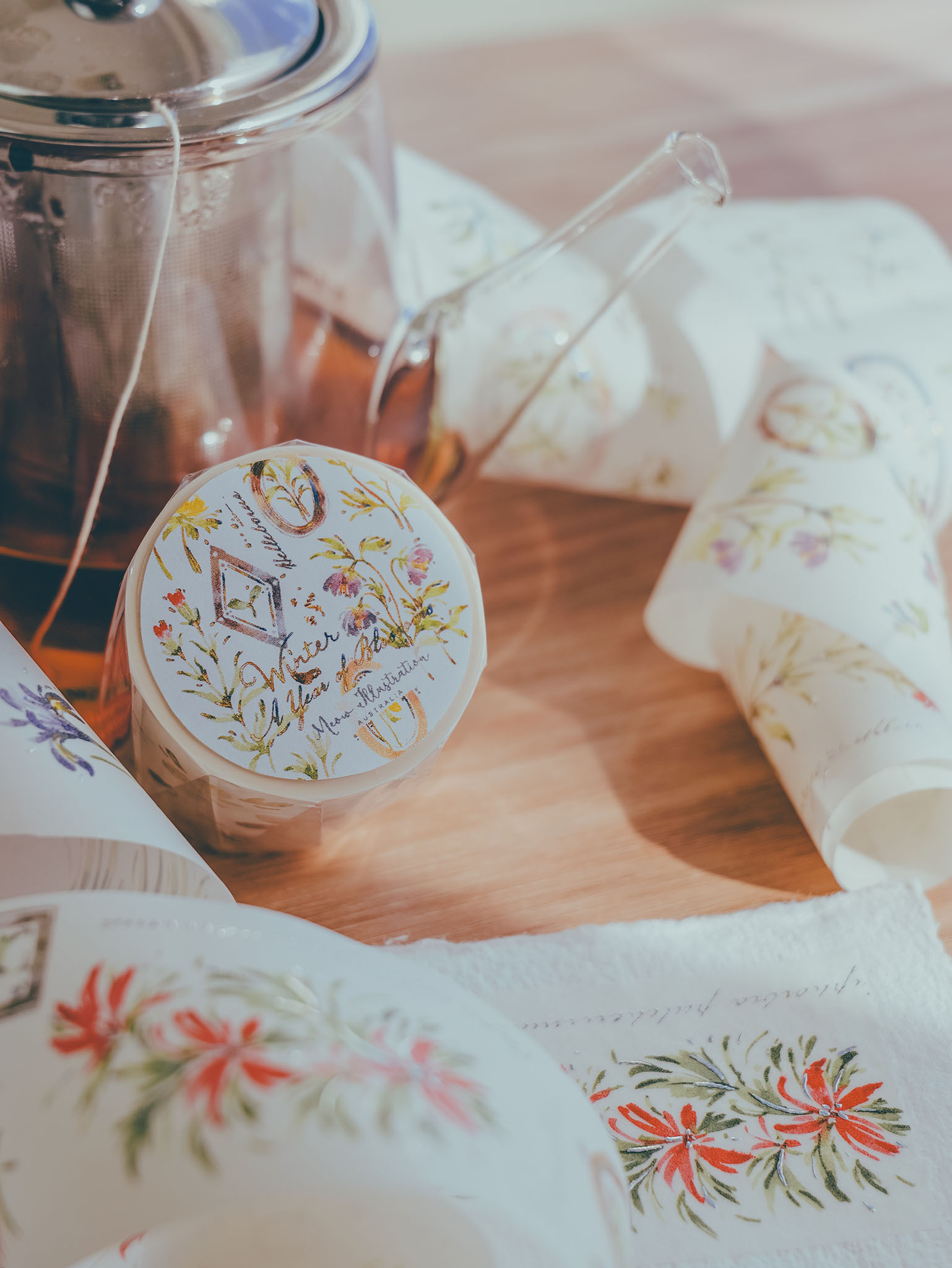 Meow Illustration．花開的樣子【冬】5cm小銀蔥和紙膠帶 <整捲/分裝>