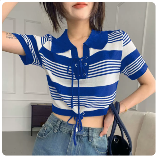 Summer Cropped Shirt Women's (Blue Shirt M-Size)