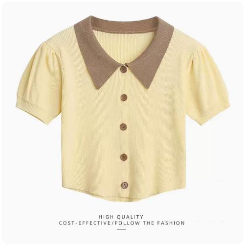 SUMMER SHORT SHIRT WOMEN'S (YELLOW POLO COLLAR SHIRT M-FITS-ALL)