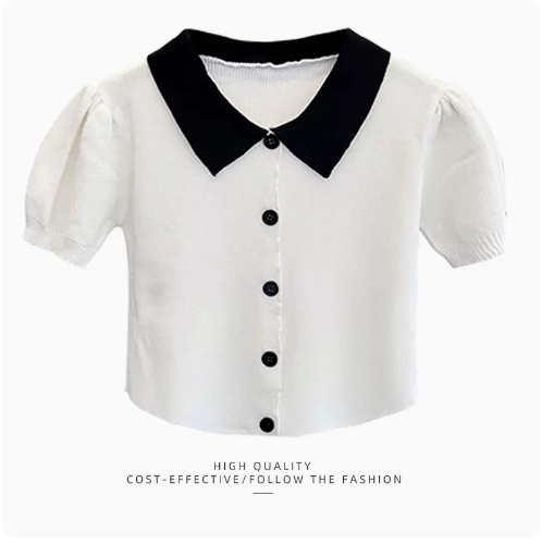 SUMMER CROPPED SHIRT WOMEN'S (WHITE POLO COLLAR SHIRT) (ONE SIZE) 
