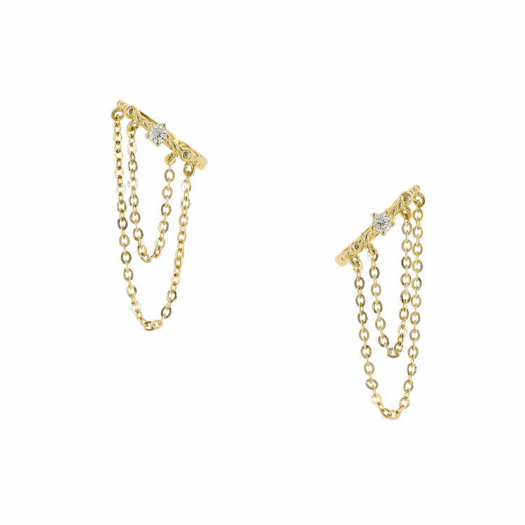 星輝垂鏈：14K金鋯石細鏈耳環