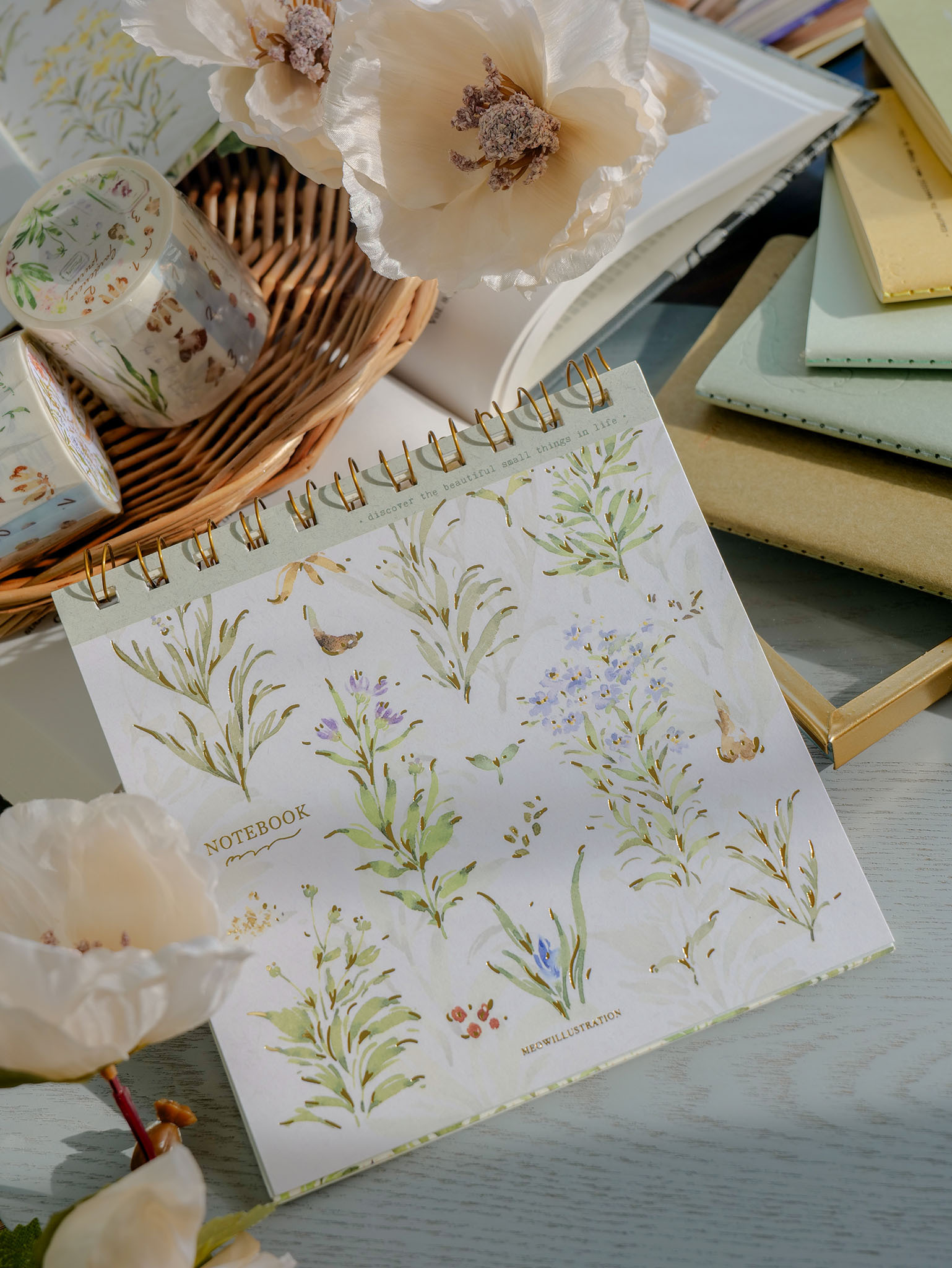 Meow Illustration．花的顏色線圈筆記本 翡翠
