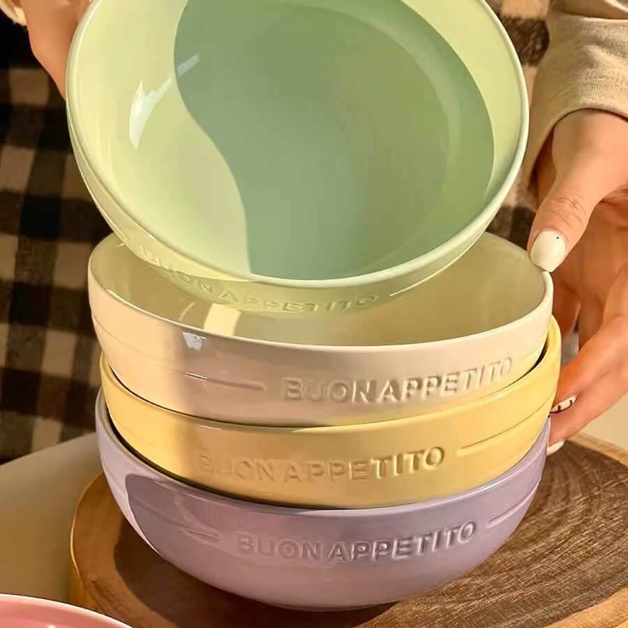 《4082》繽紛奶油色浮雕字母沙拉陶瓷碗