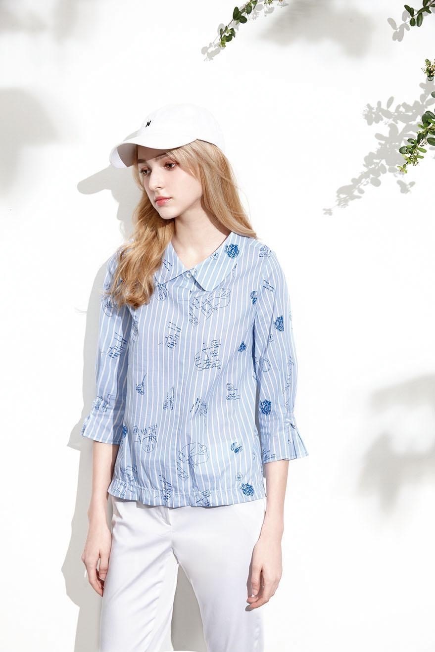 時尚OL甜美領片袖口打結合摺設計修身上衣U6021