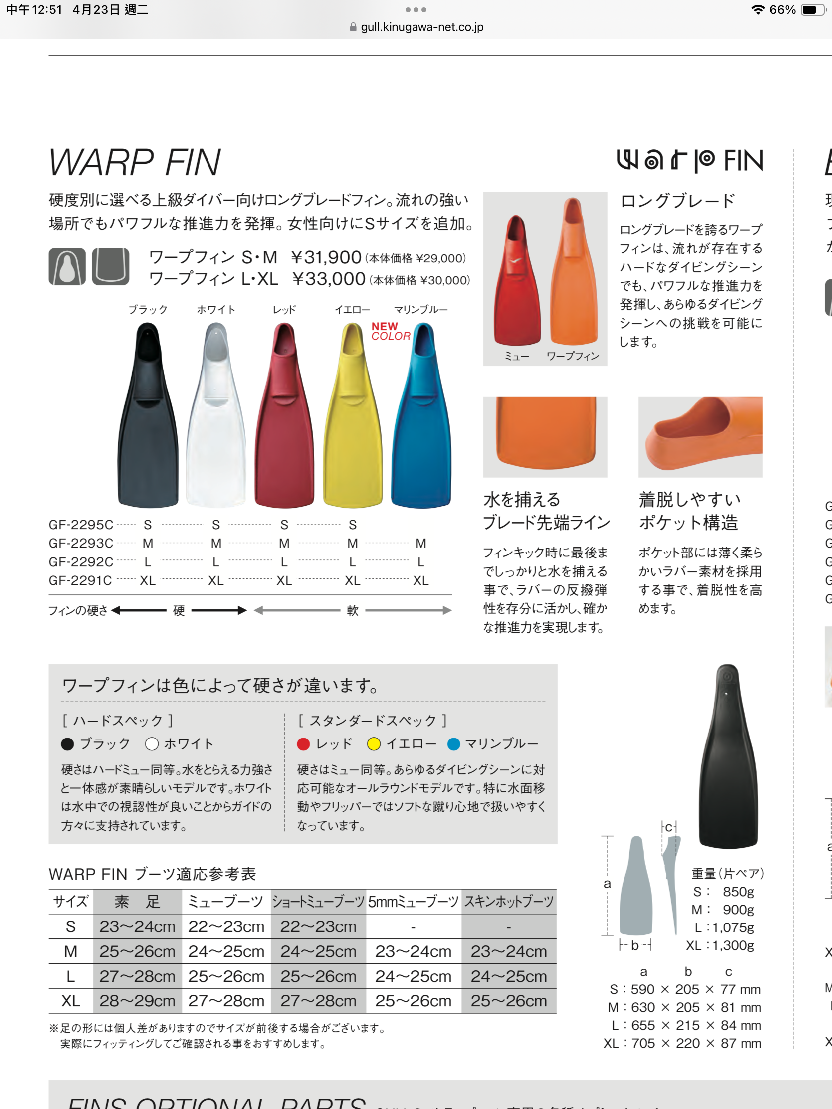 悠潛 GULL 套腳蛙鞋 Warp 16/ $11000