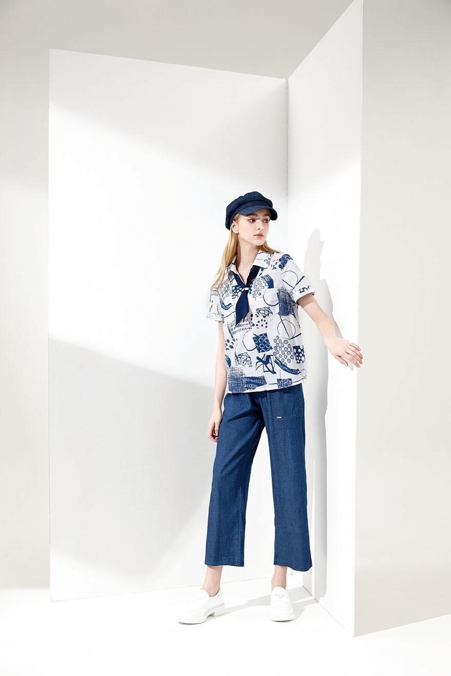 簡約舒適棉質貼口袋設計寬鬆版九分休閒褲U6191